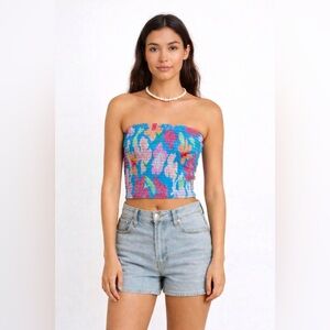 Billabong “Keep It Simple” Smocked Floral Tube Top – Size Small